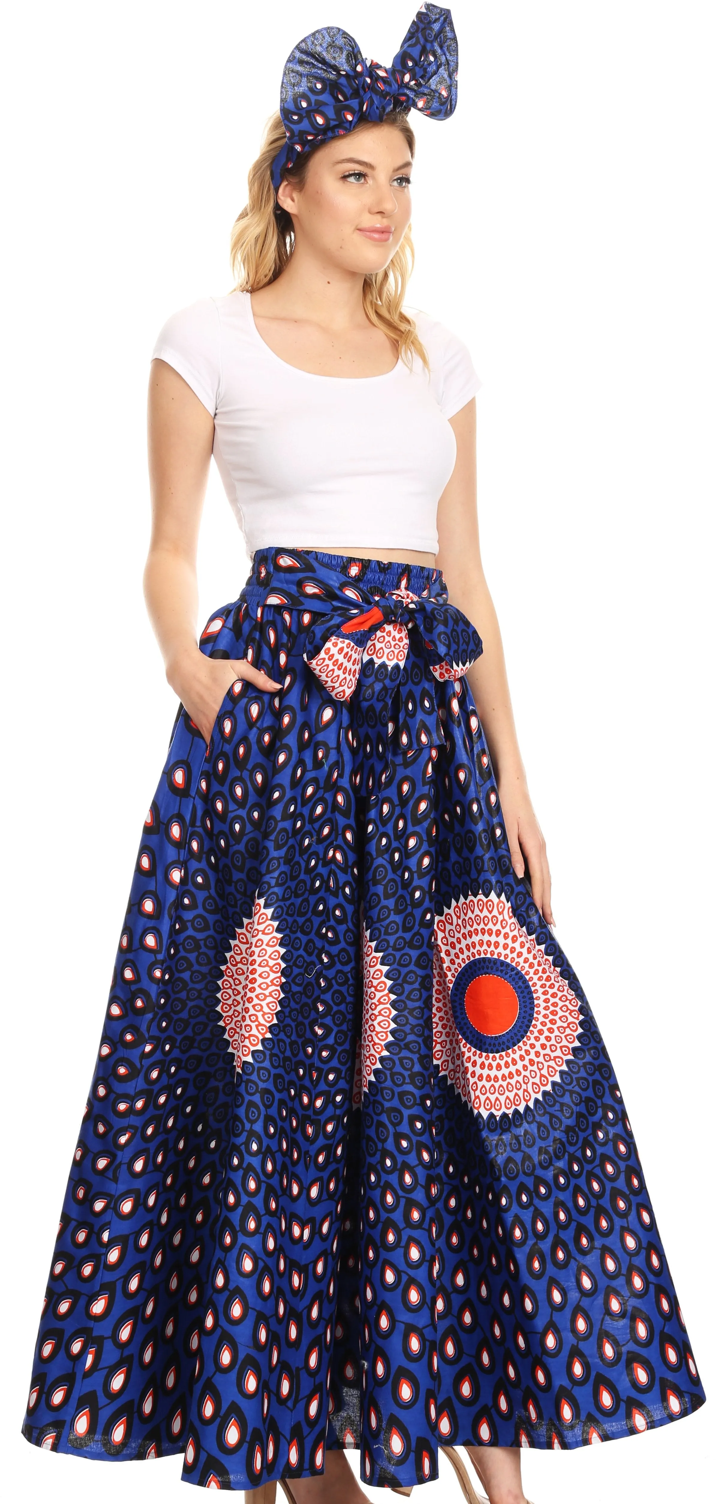 Sakkas Asma Convertible Traditional Wax Print Adjustable Strap Maxi Skirt | Dress