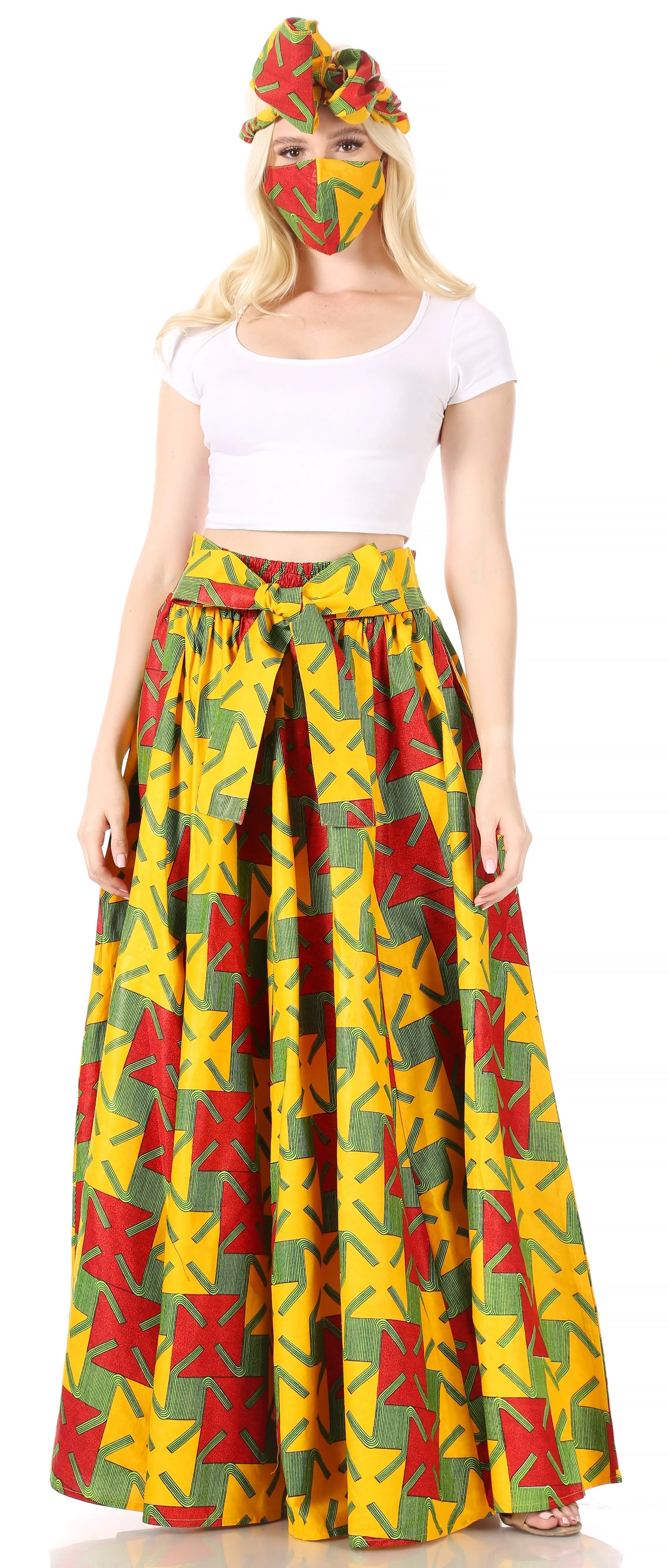 Sakkas Asma Convertible Traditional Wax Print Adjustable Strap Maxi Skirt | Dress