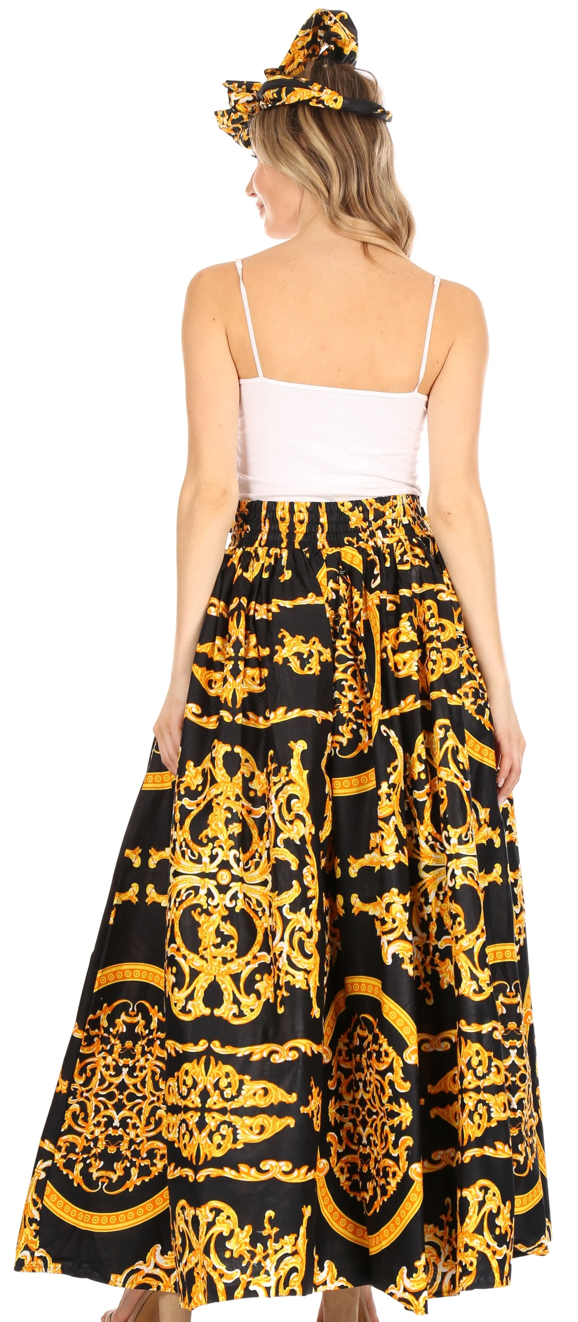 Sakkas Asma Convertible Traditional Wax Print Adjustable Strap Maxi Skirt | Dress