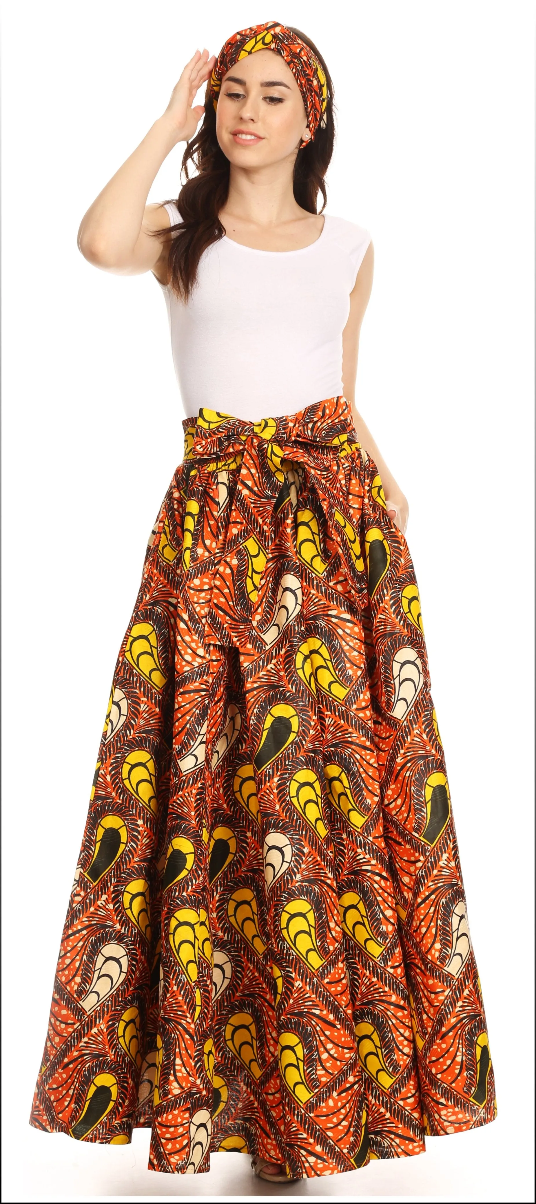 Sakkas Asma Convertible Traditional Wax Print Adjustable Strap Maxi Skirt | Dress