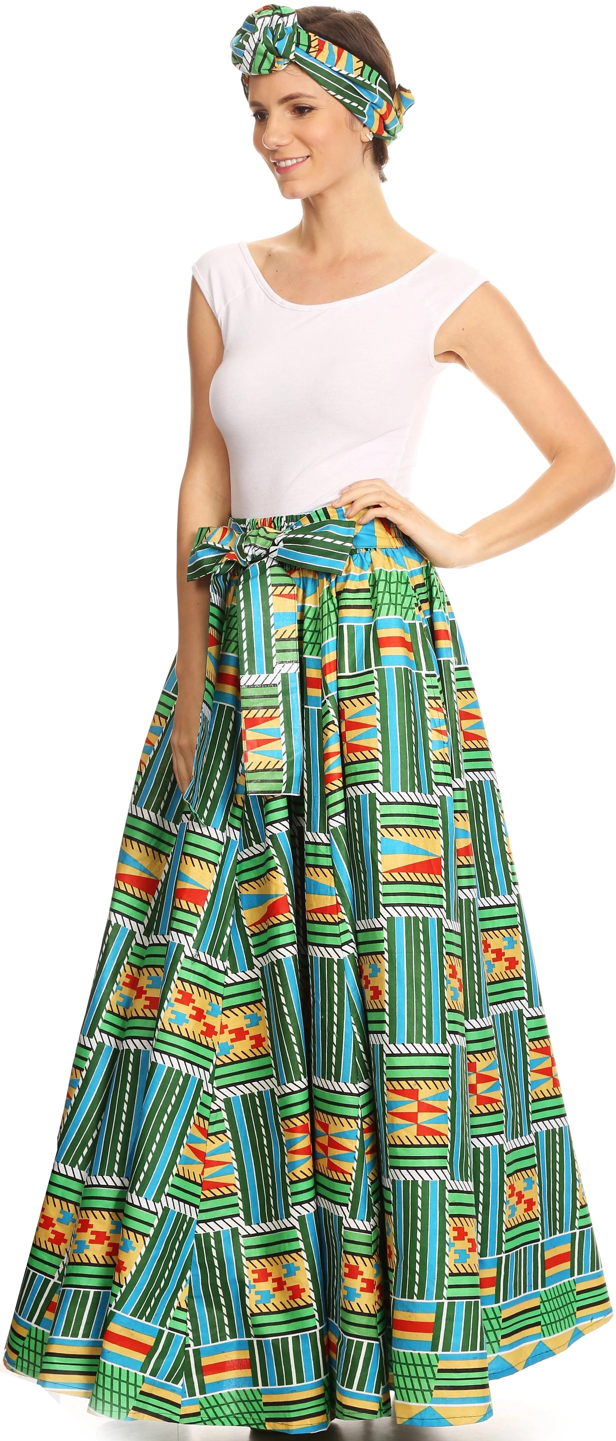 Sakkas Asma Convertible Traditional Wax Print Adjustable Strap Maxi Skirt | Dress