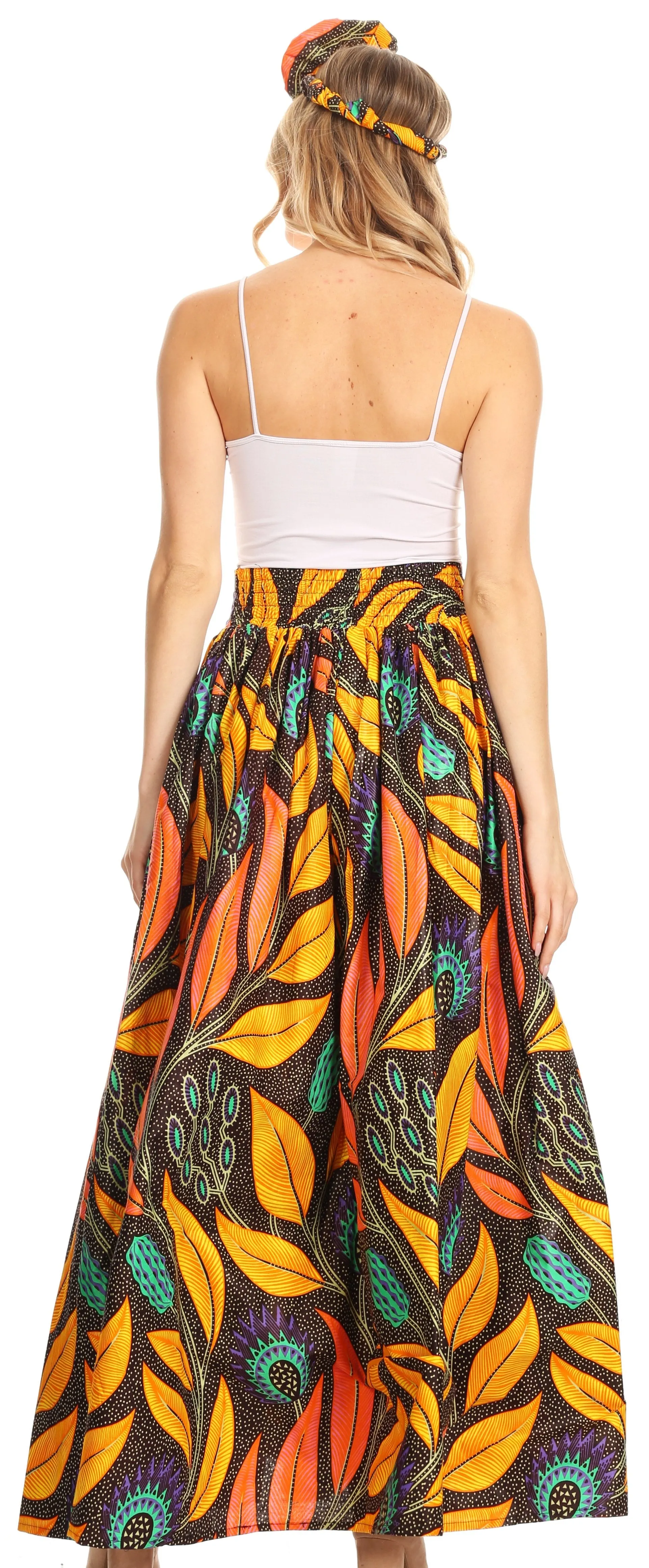 Sakkas Asma Convertible Traditional Wax Print Adjustable Strap Maxi Skirt | Dress