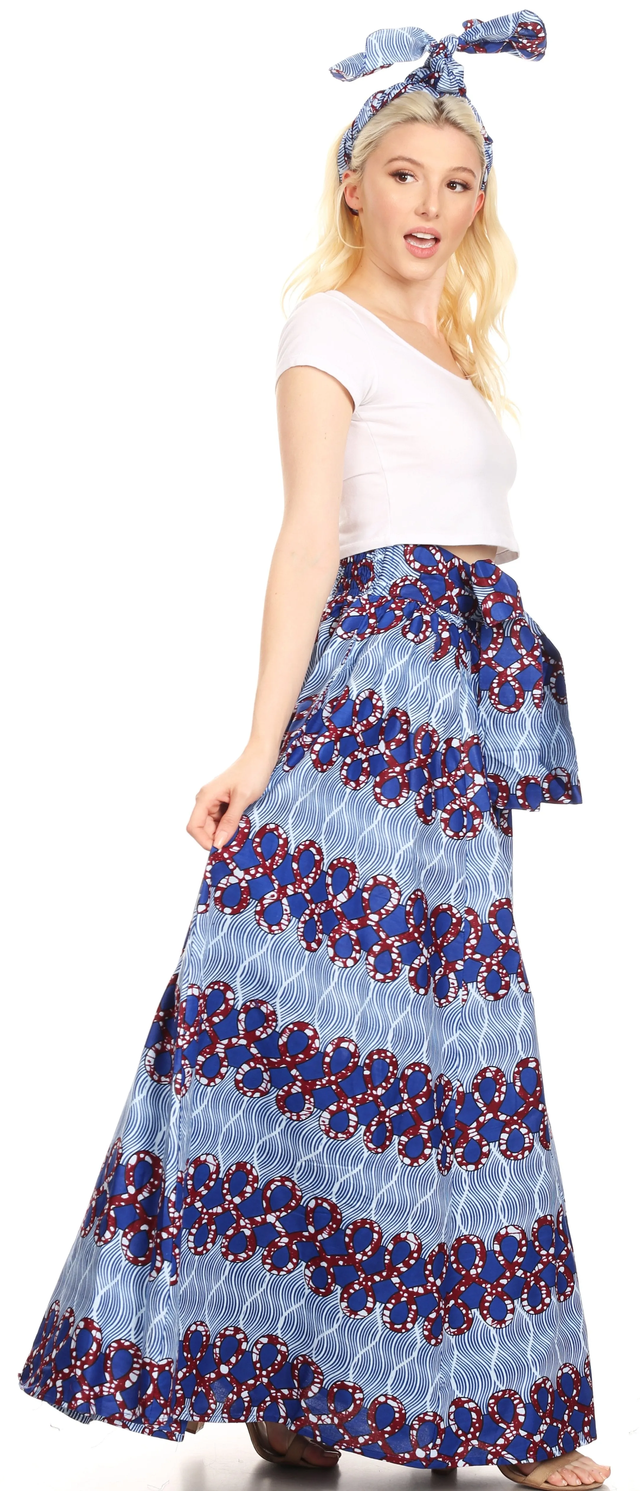 Sakkas Asma Convertible Traditional Wax Print Adjustable Strap Maxi Skirt | Dress