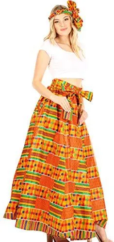 Sakkas Asma Convertible Traditional Wax Print Adjustable Strap Maxi Skirt | Dress