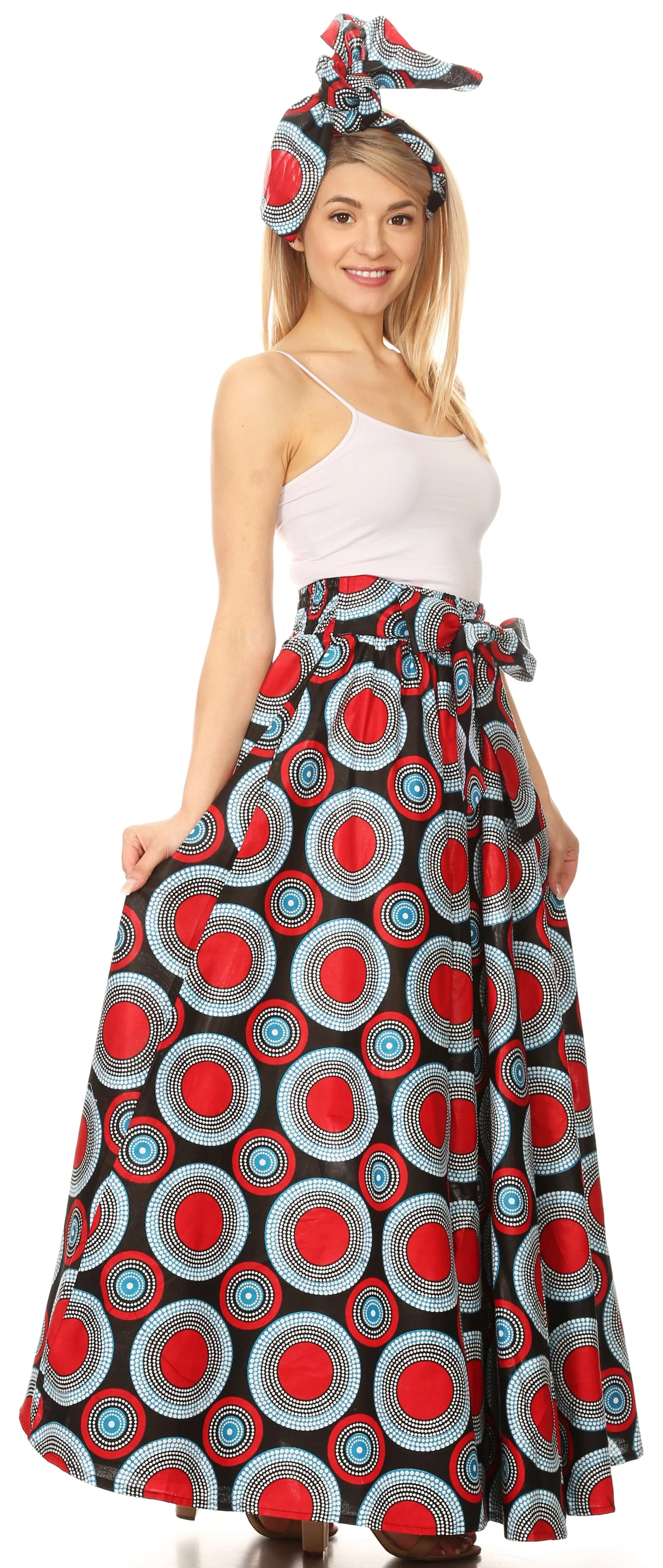 Sakkas Asma Convertible Traditional Wax Print Adjustable Strap Maxi Skirt | Dress