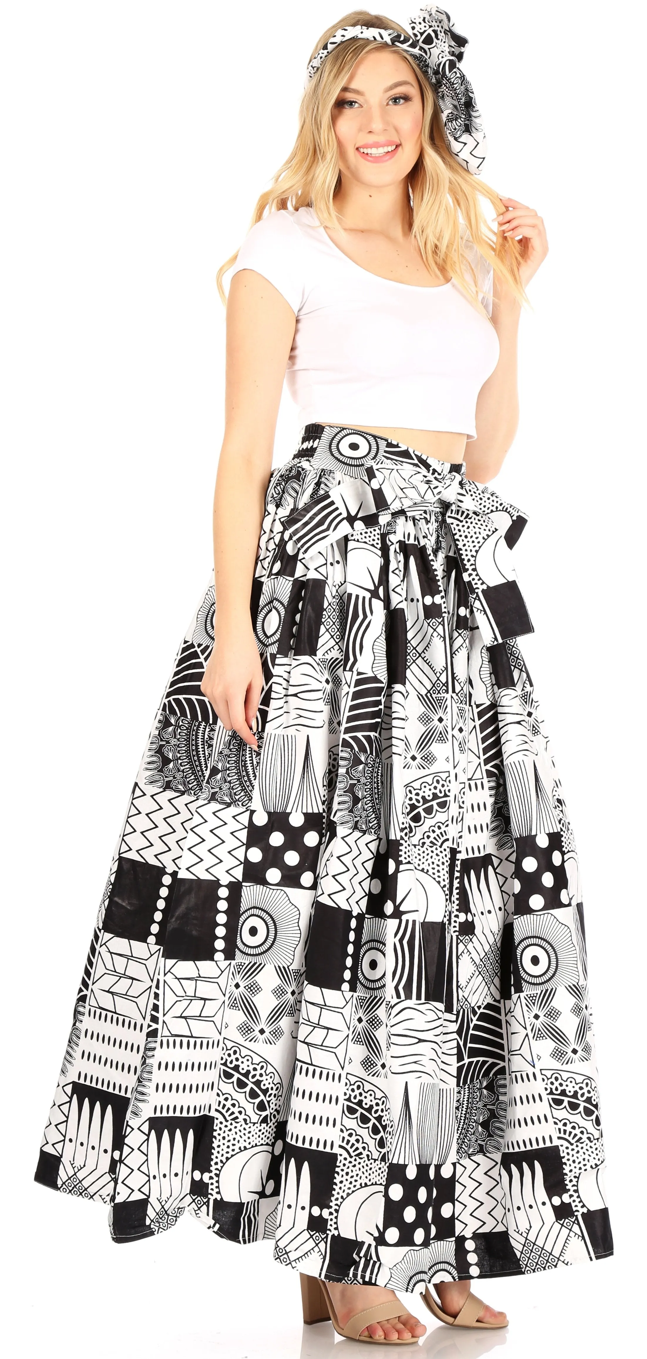 Sakkas Asma Convertible Traditional Wax Print Adjustable Strap Maxi Skirt | Dress