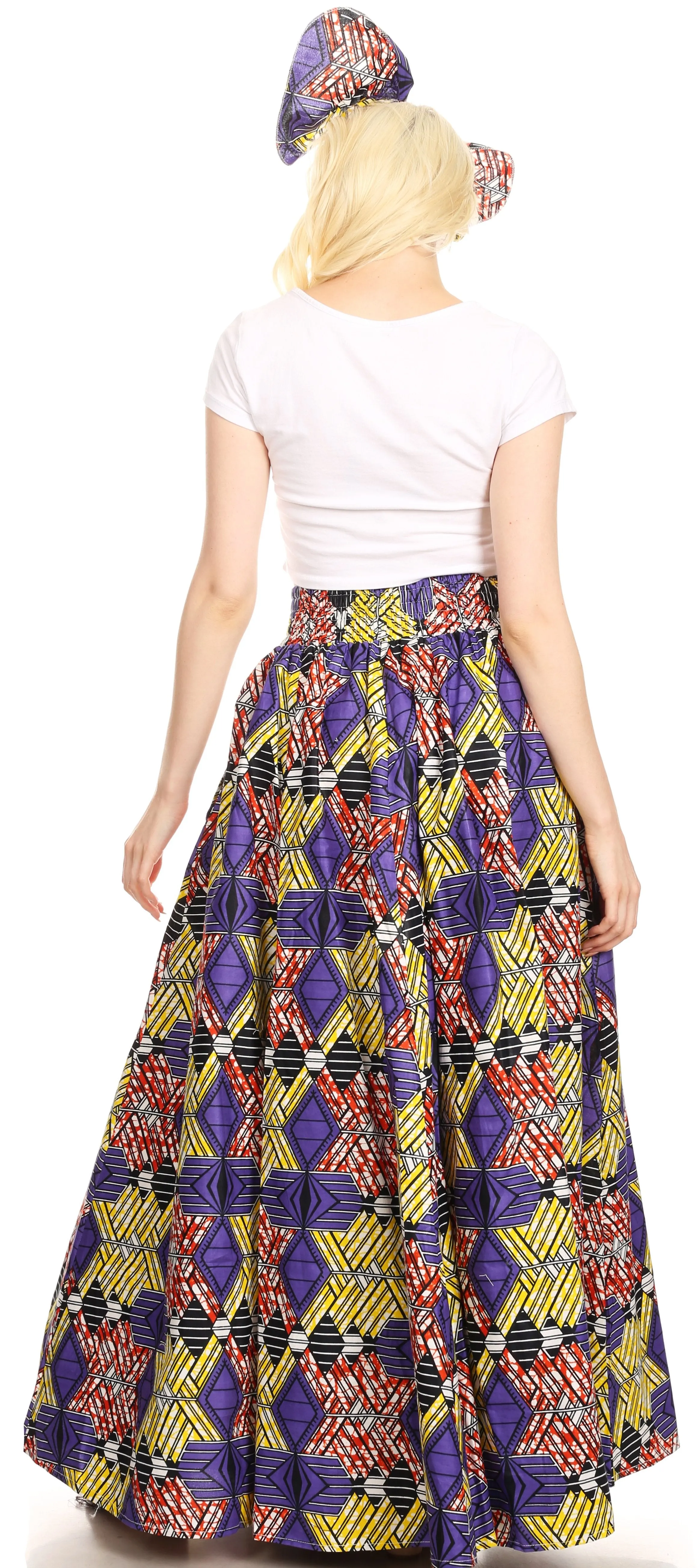 Sakkas Asma Convertible Traditional Wax Print Adjustable Strap Maxi Skirt | Dress