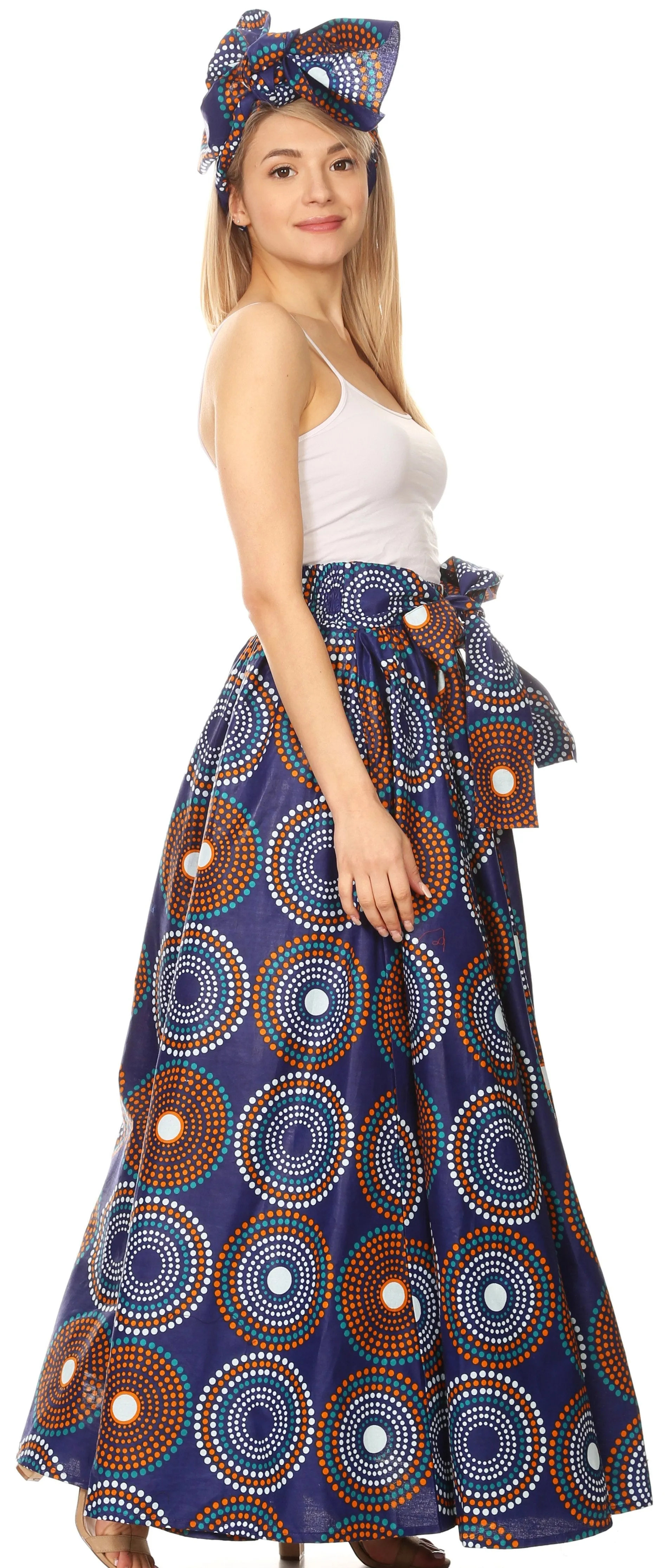 Sakkas Asma Convertible Traditional Wax Print Adjustable Strap Maxi Skirt | Dress