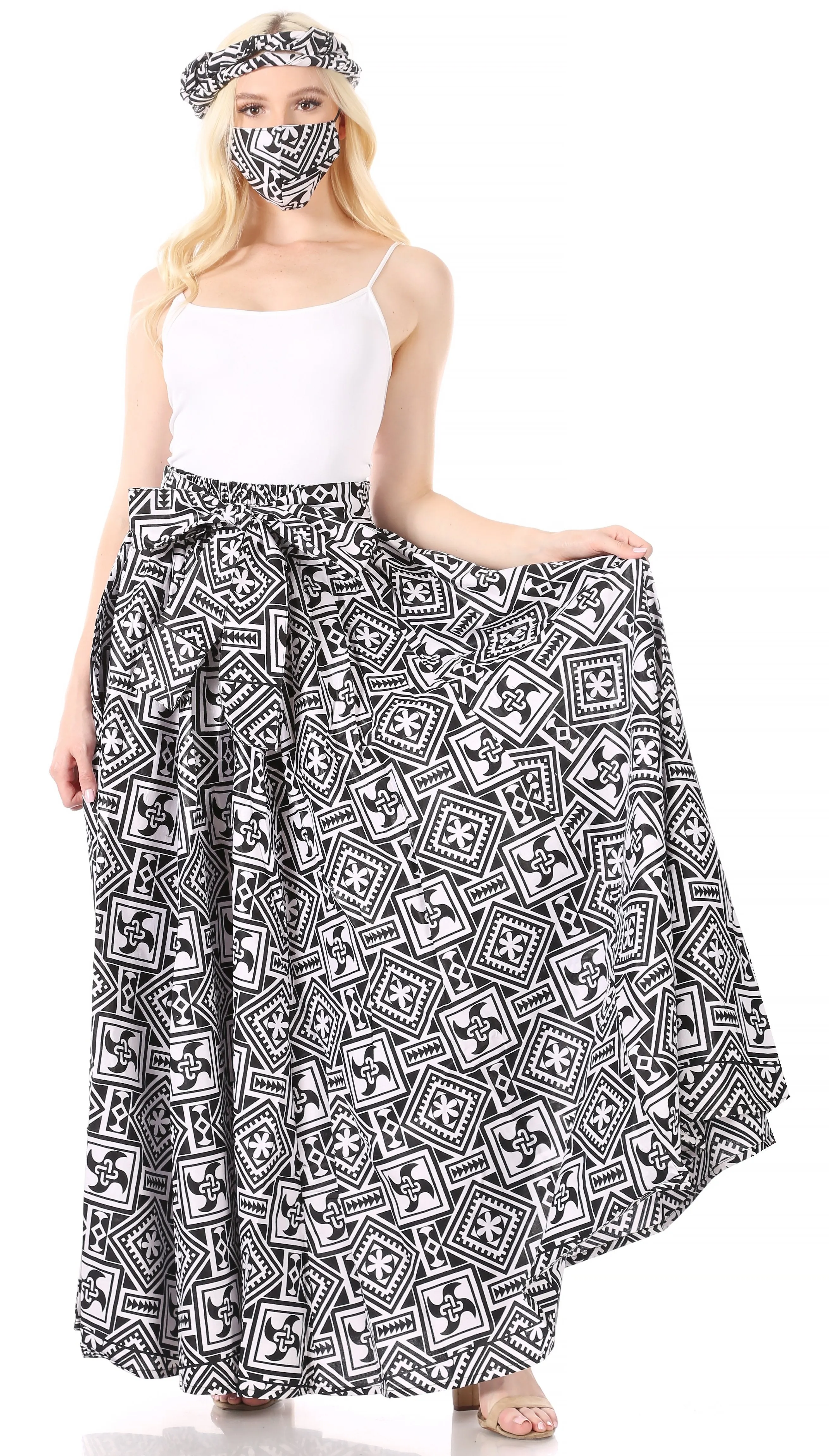 Sakkas Asma Convertible Traditional Wax Print Adjustable Strap Maxi Skirt | Dress