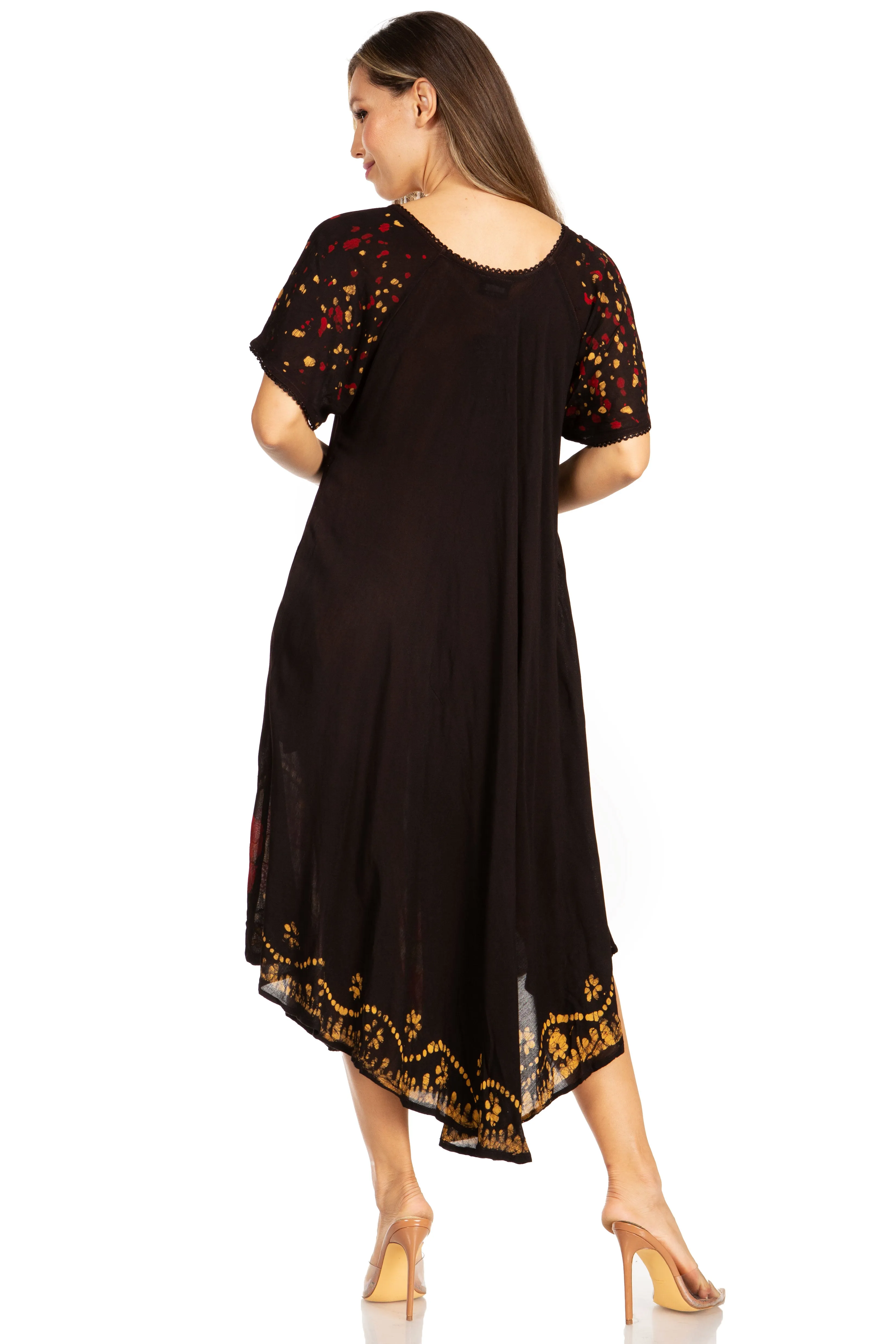 Sakkas Elisha Mid Length Batik Caftan Embroidered Cap Sleeves Floral Pattern