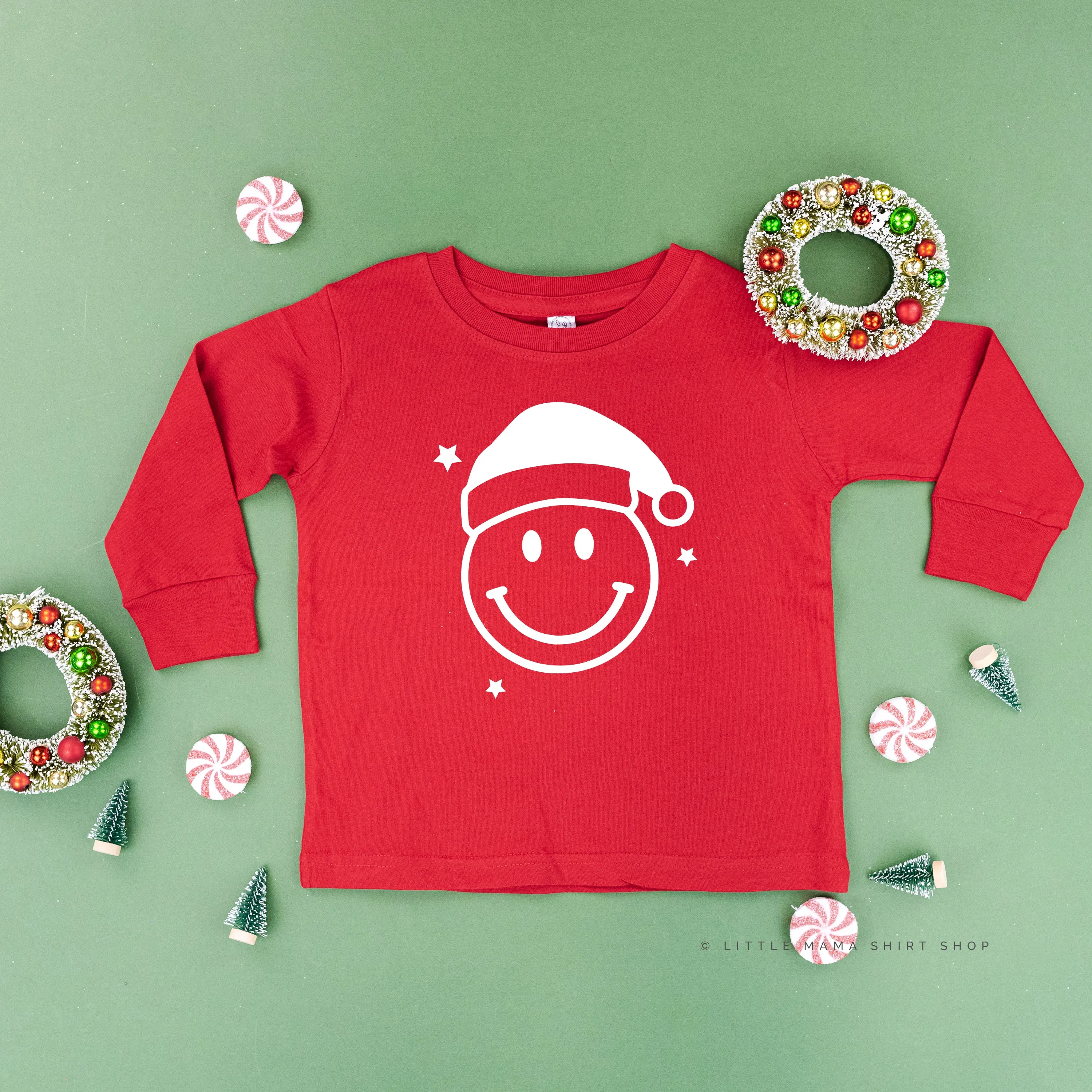 Santa Hat - Smiley Face - Child LONG SLEEVE Tee