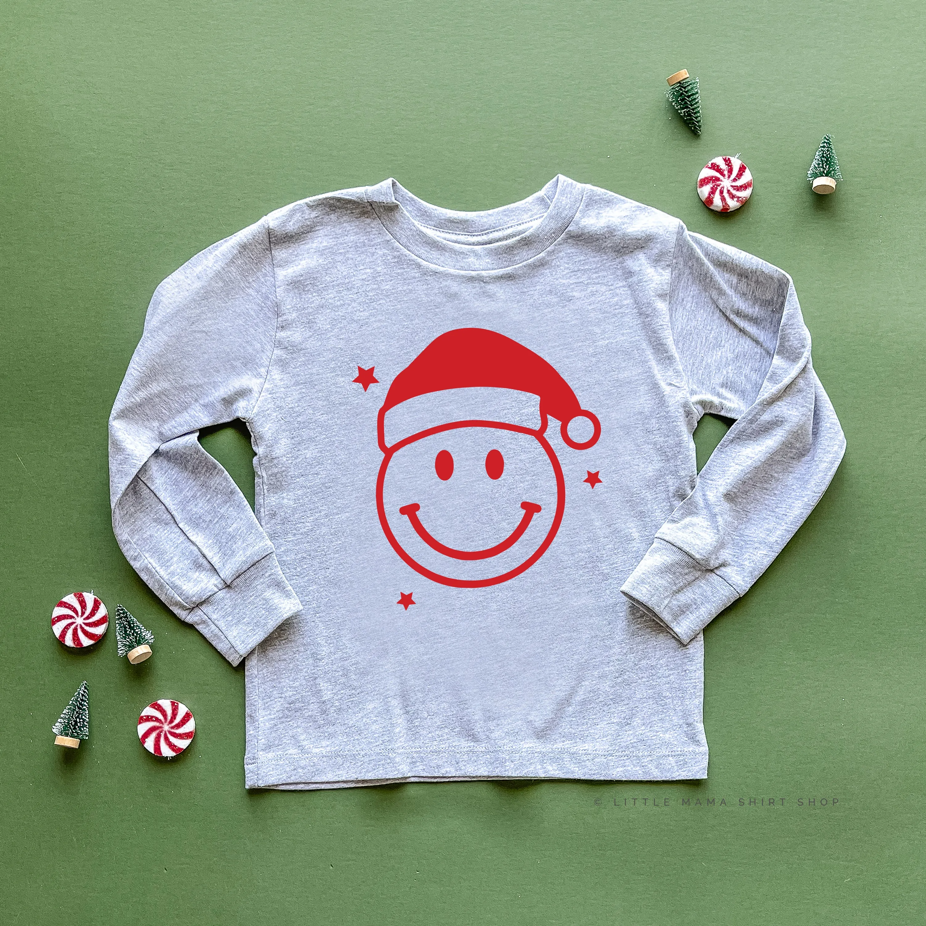 Santa Hat - Smiley Face - Child LONG SLEEVE Tee