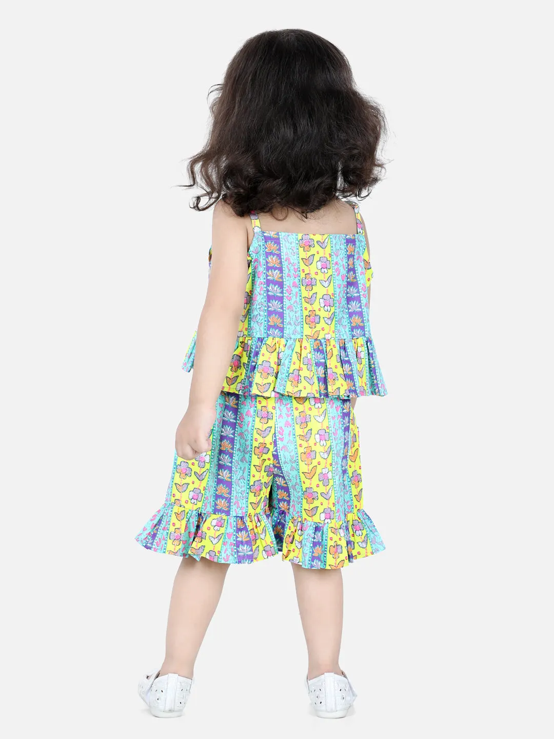 Spaghetti Cotton Top with Shorts for Girls Co Ords - Yellow