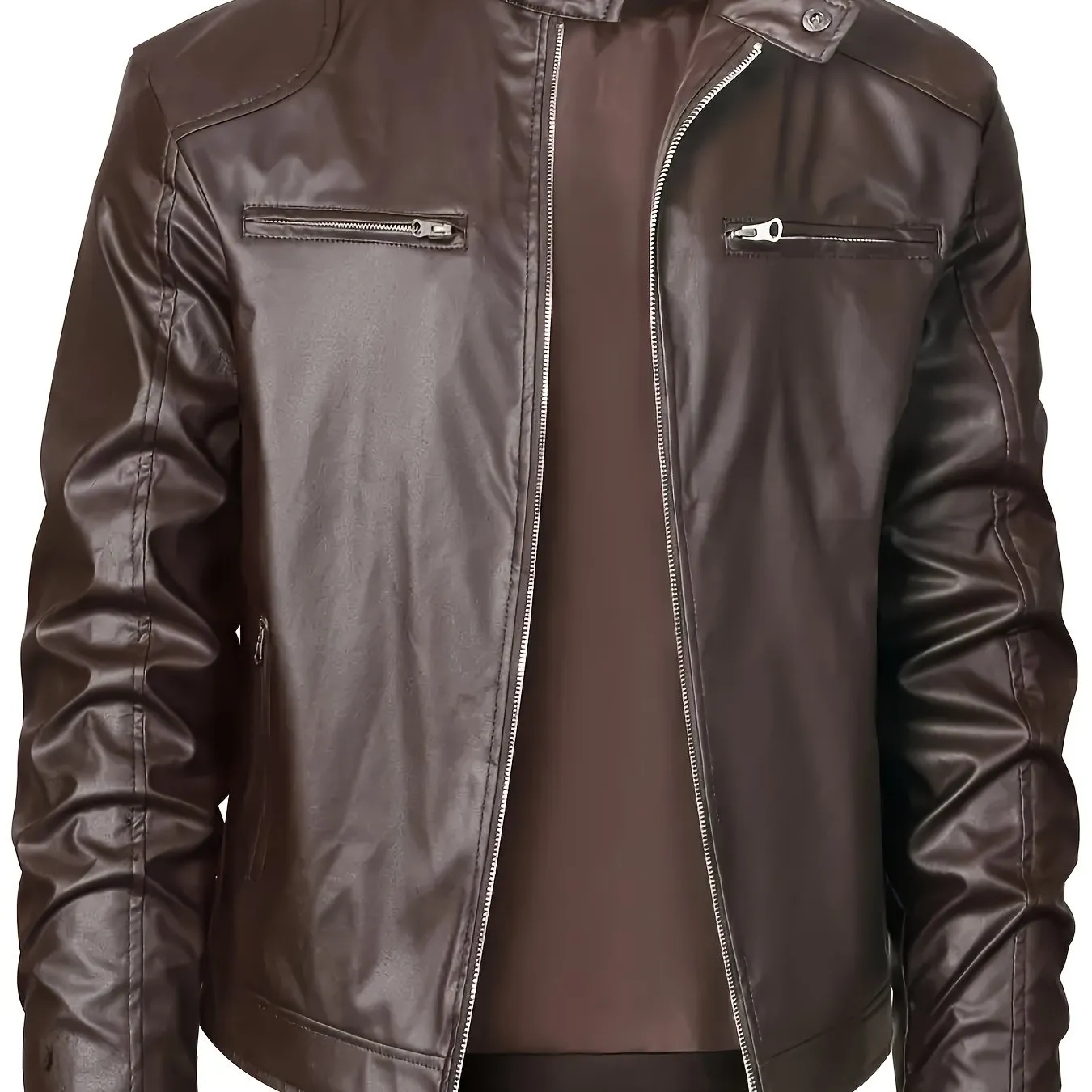 Stylish Mens ZipUp PU Leather Jacket for SpringFall