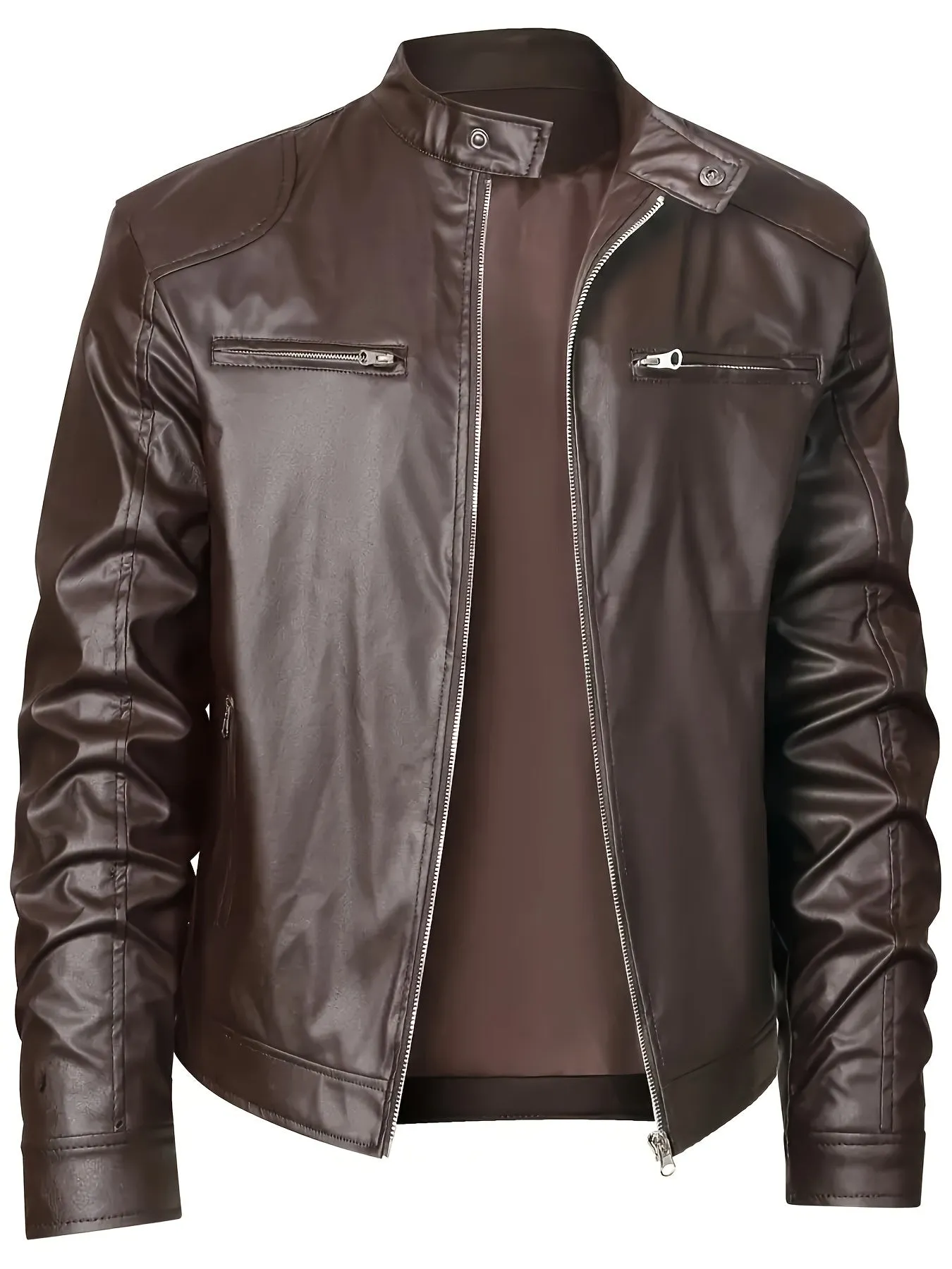 Stylish Mens ZipUp PU Leather Jacket for SpringFall