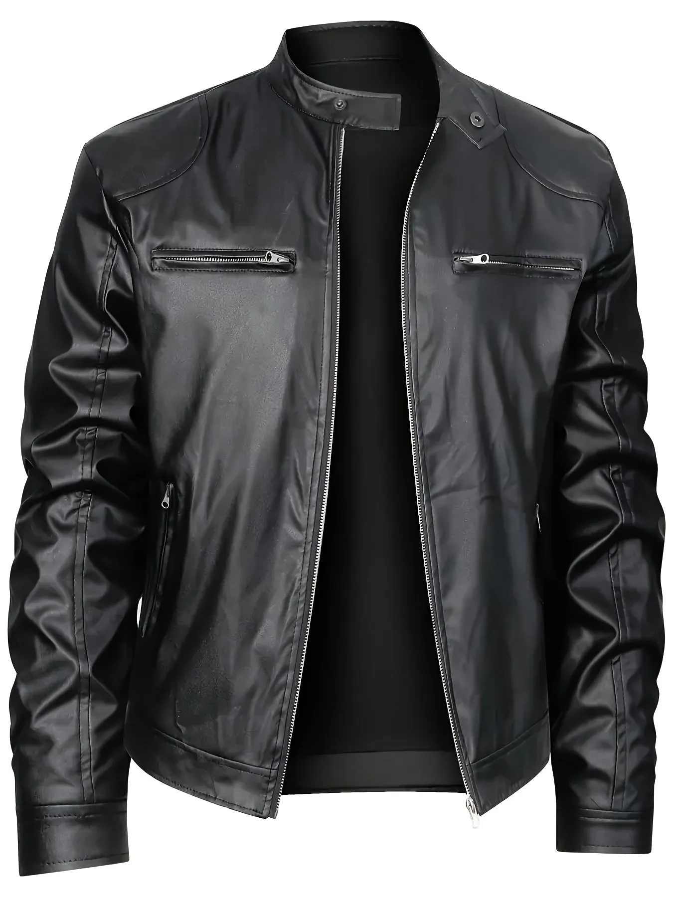 Stylish Mens ZipUp PU Leather Jacket for SpringFall