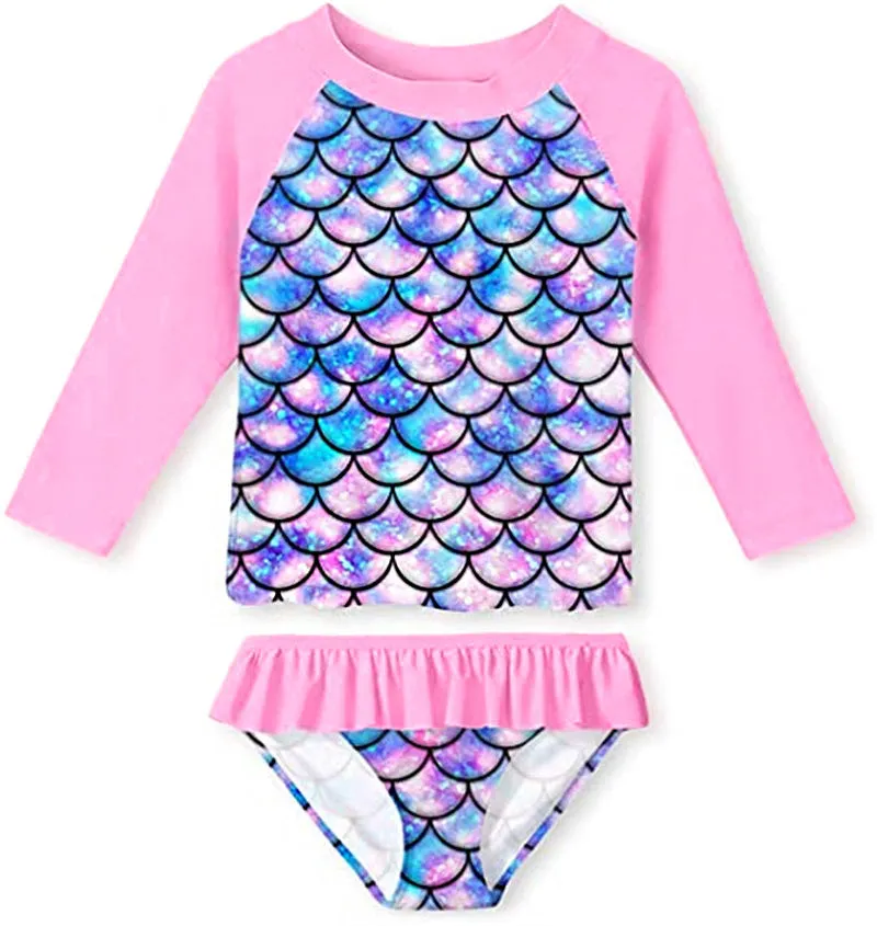 Swimsuit Children's Scale Split  Bikini Long Sleeve Sun Protection Girl Beach  Spring