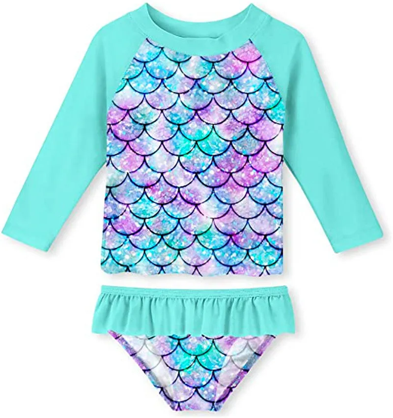 Swimsuit Children's Scale Split  Bikini Long Sleeve Sun Protection Girl Beach  Spring