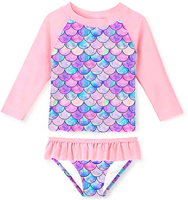 Swimsuit Children's Scale Split  Bikini Long Sleeve Sun Protection Girl Beach  Spring