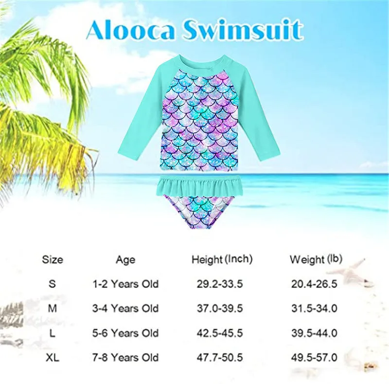 Swimsuit Children's Scale Split  Bikini Long Sleeve Sun Protection Girl Beach  Spring