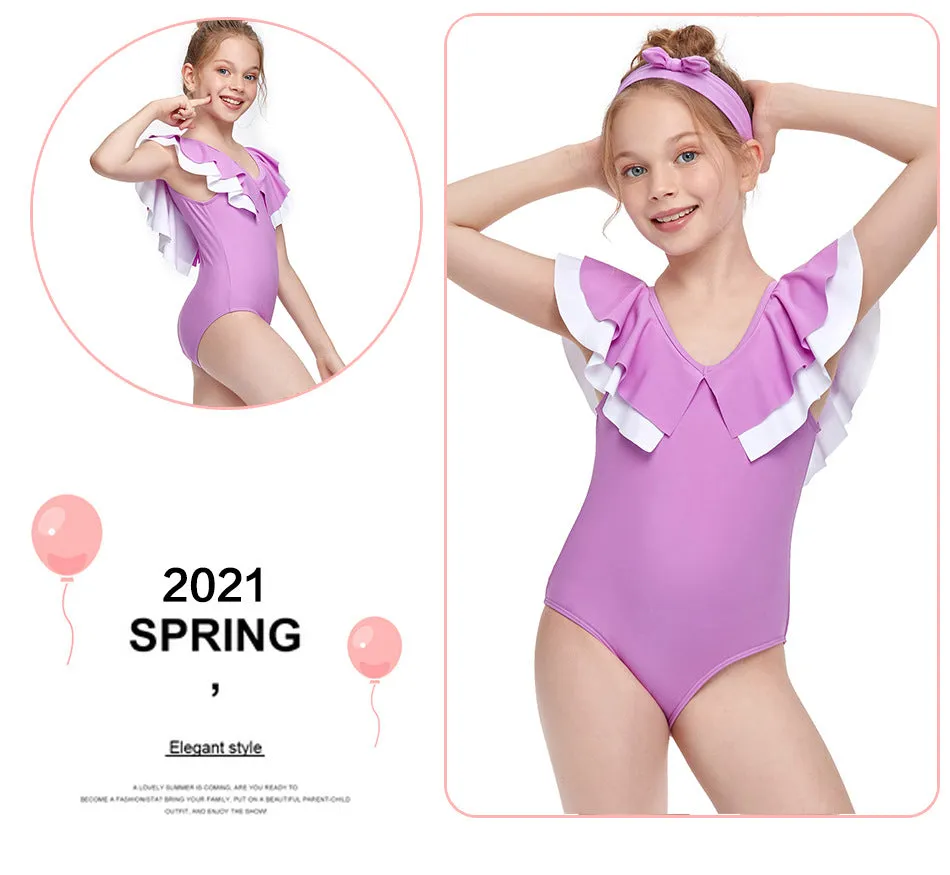 Swimsuit new European one-piece swimwear double flounces children's swimwear