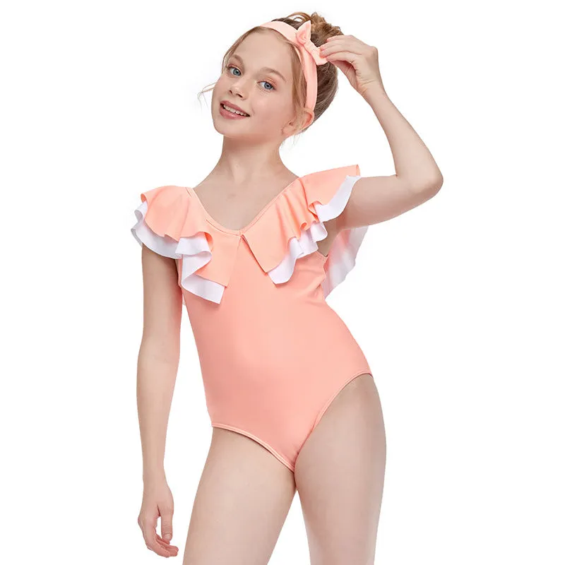 Swimsuit new European one-piece swimwear double flounces children's swimwear