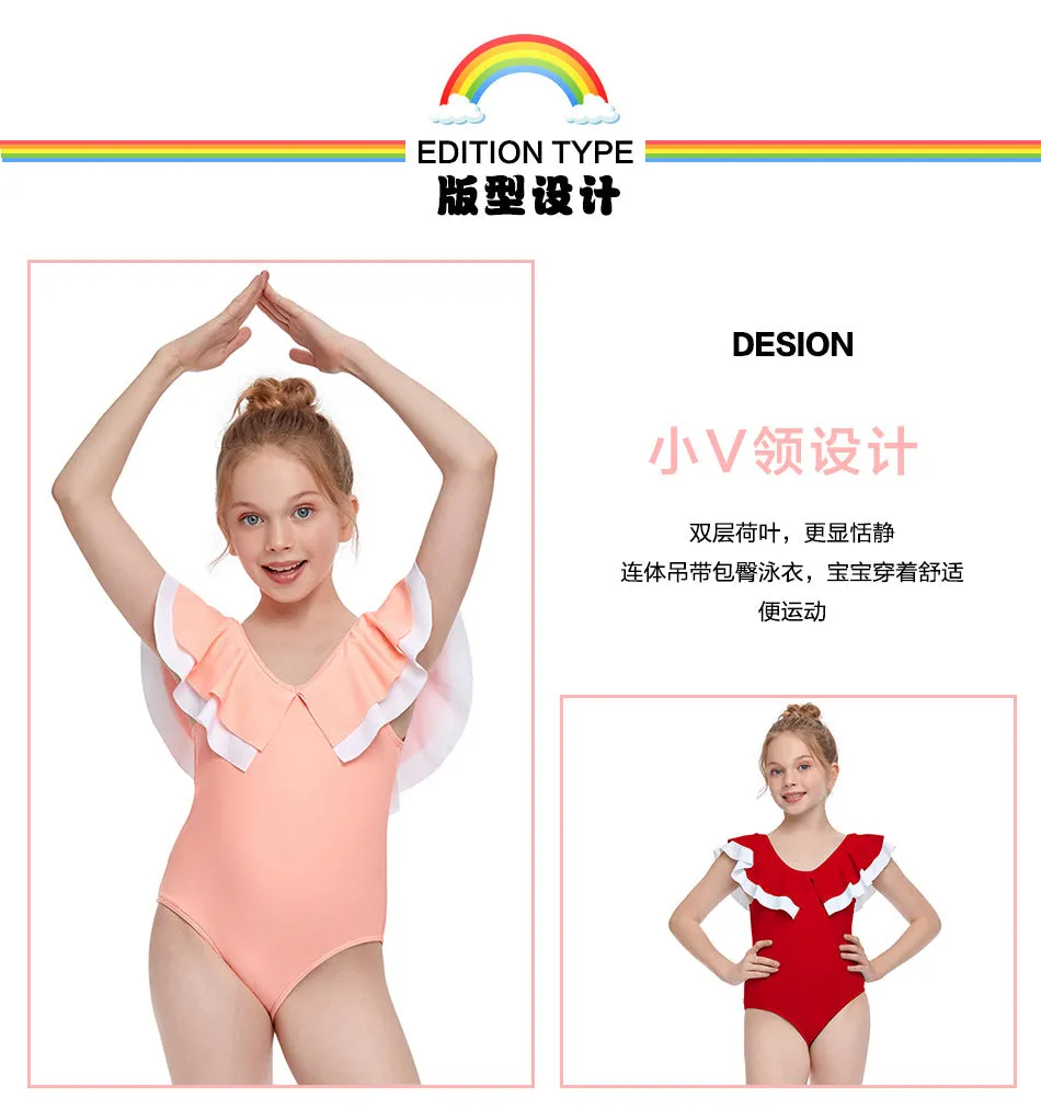 Swimsuit new European one-piece swimwear double flounces children's swimwear