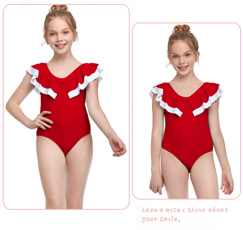 Swimsuit new European one-piece swimwear double flounces children's swimwear