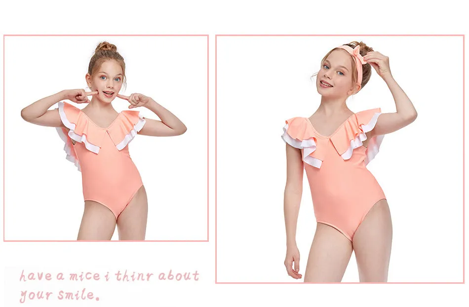 Swimsuit new European one-piece swimwear double flounces children's swimwear