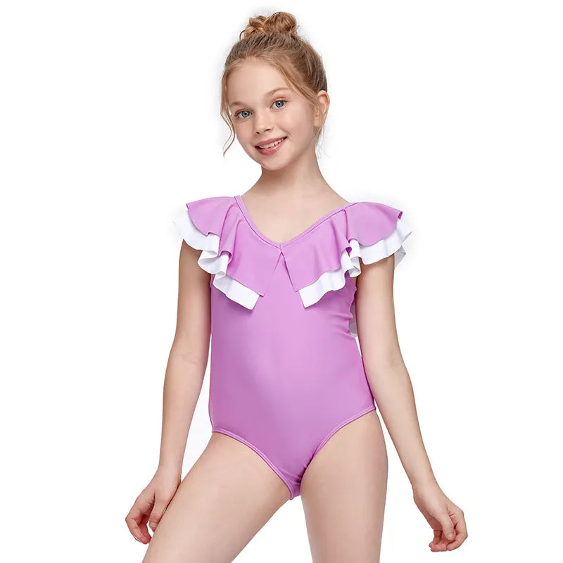 Swimsuit new European one-piece swimwear double flounces children's swimwear