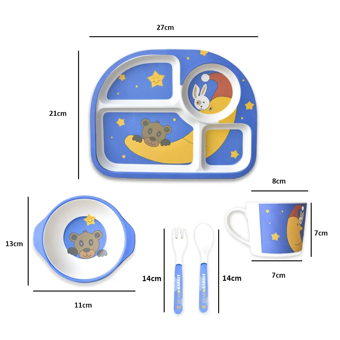 THE LITTLE LOOKERS Eco Friendly Bamboo Fibre 5 Pcs Kids Dining Set (Plate, Bowl, Spoon, Fork & Cup)