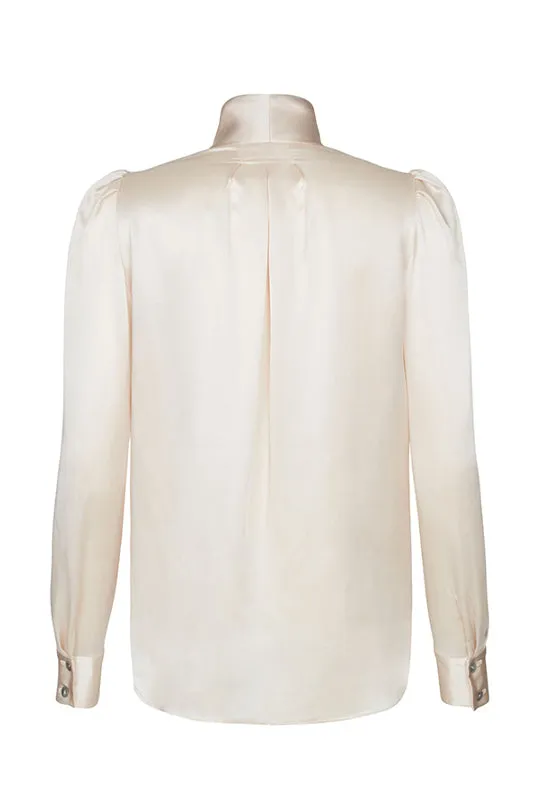 Tie-neck silk satin blouse in Nude - Denisa