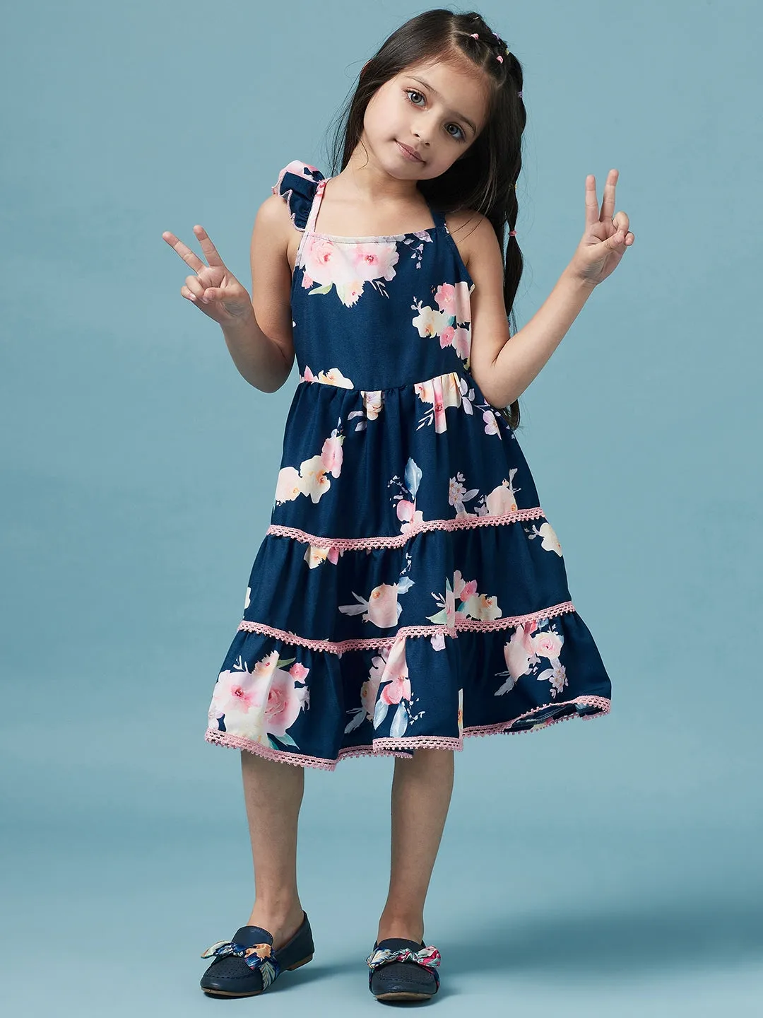 Tiered Floral Printed Fit Flare Dress