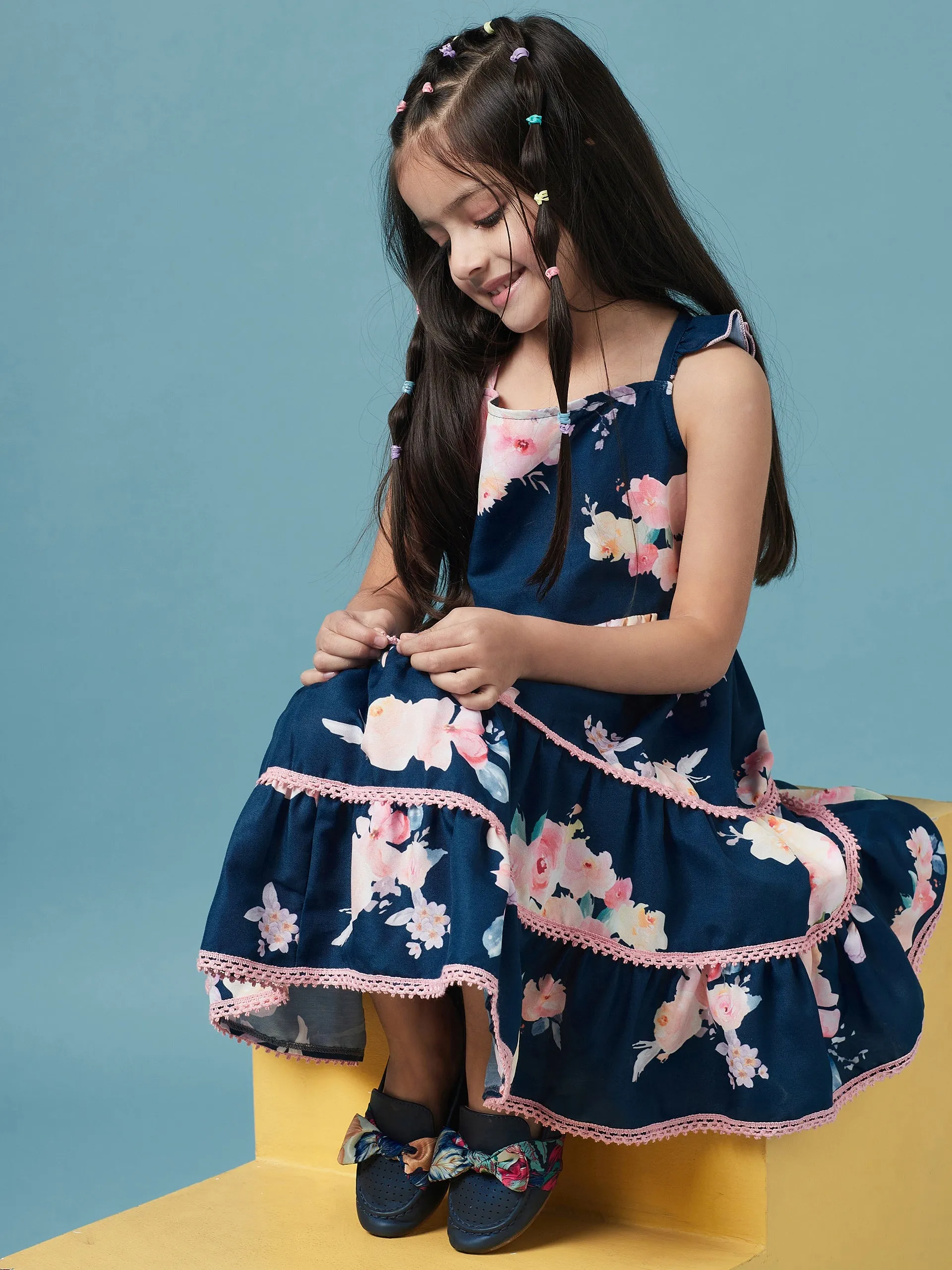 Tiered Floral Printed Fit Flare Dress