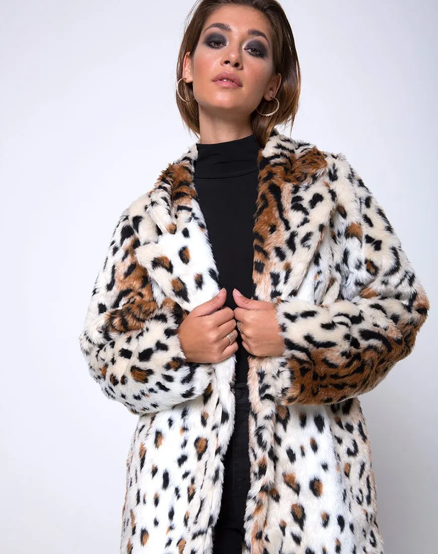 Tina Coat in Leopard Faux Fur