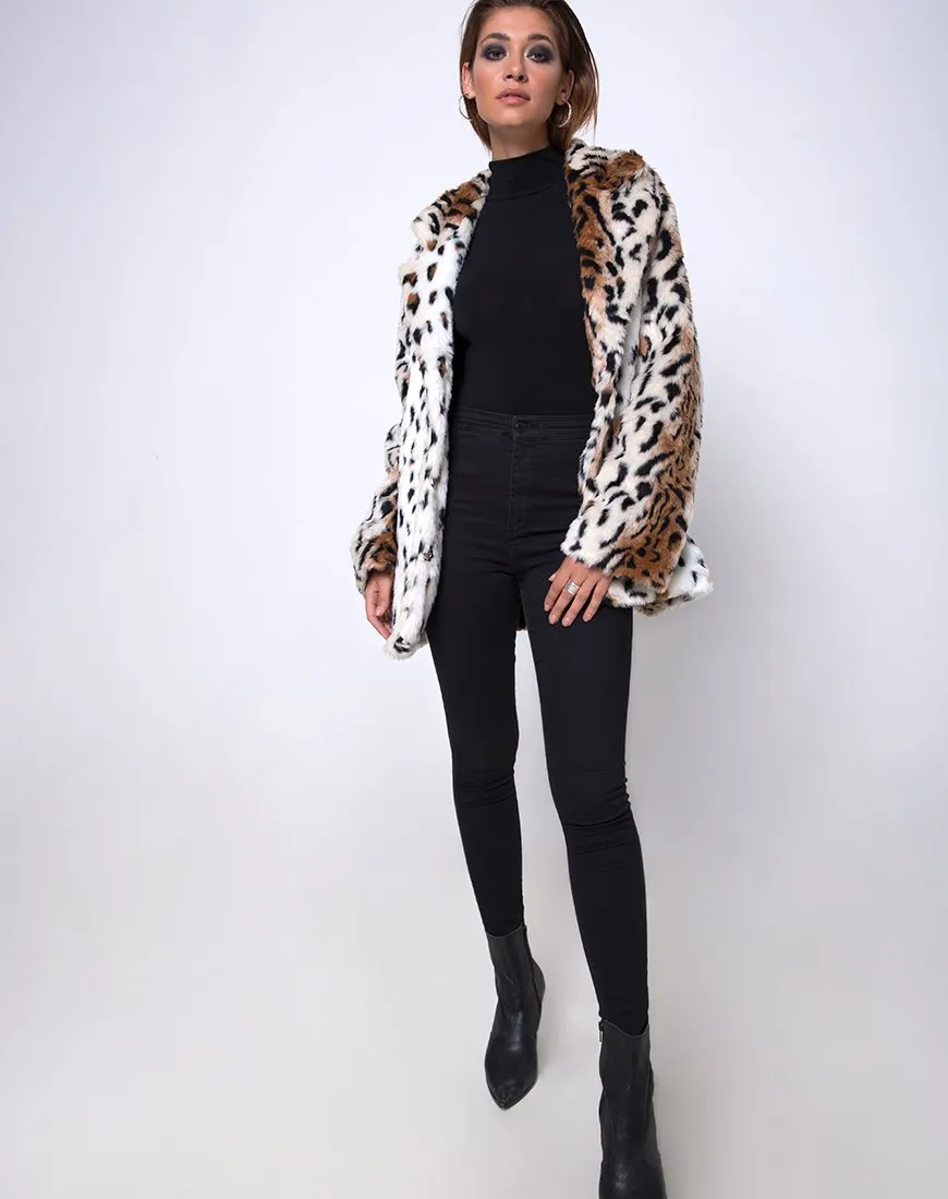 Tina Coat in Leopard Faux Fur