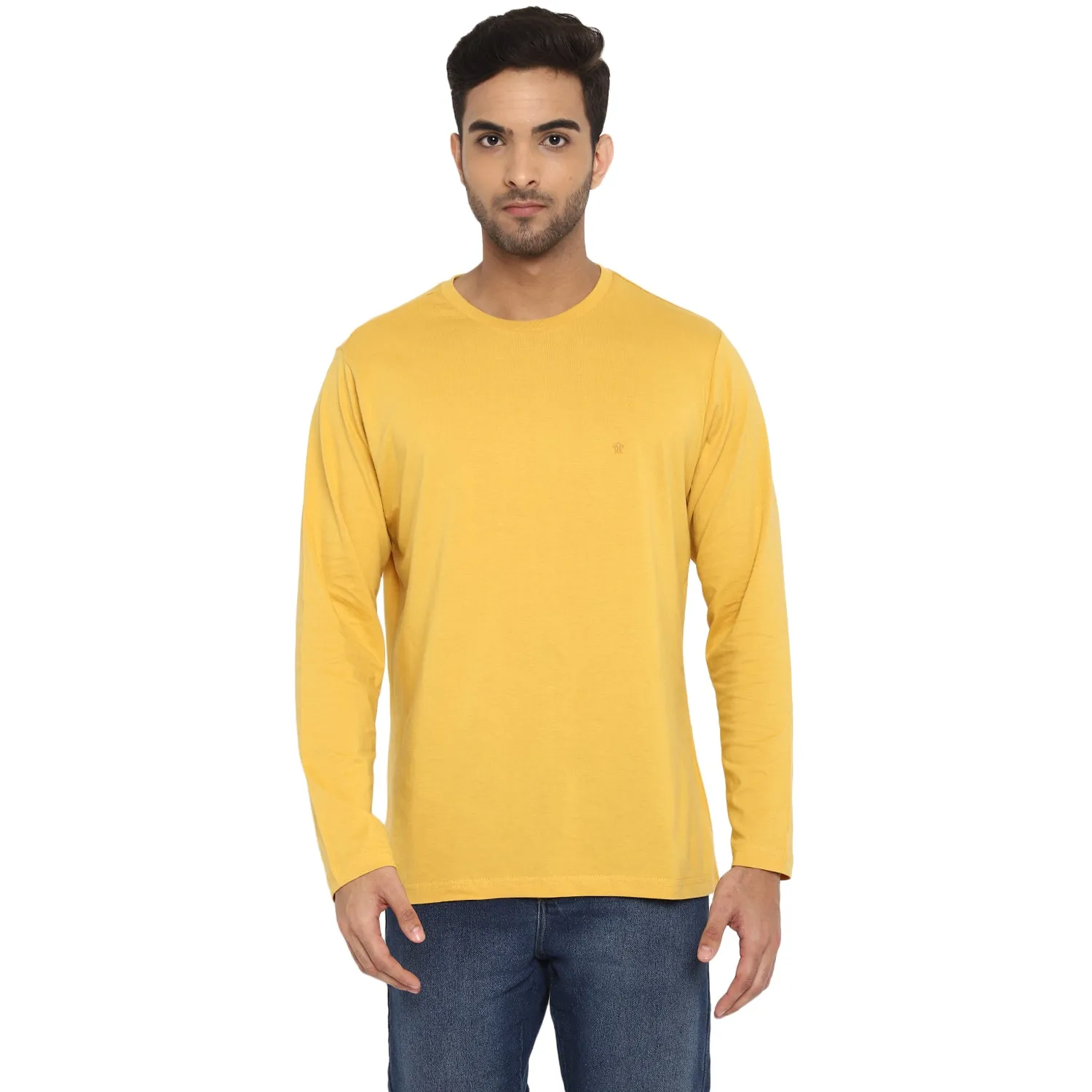 Turtle Men Essentials Yellow Solid Round Neck T-Shirts