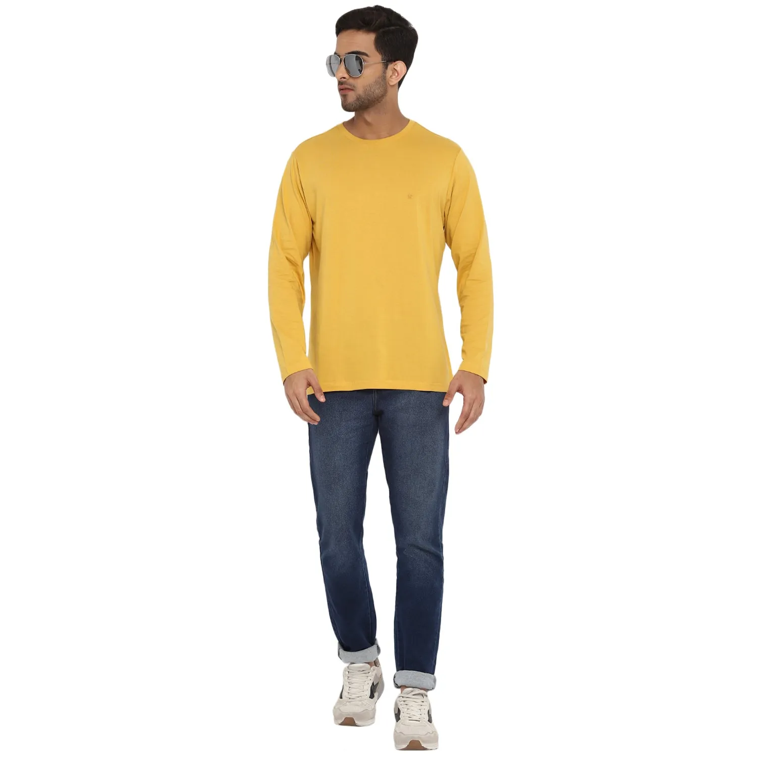 Turtle Men Essentials Yellow Solid Round Neck T-Shirts