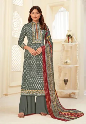 Unstitched Grey Salwar Suits Material with Chiffon Dupatta for Woman