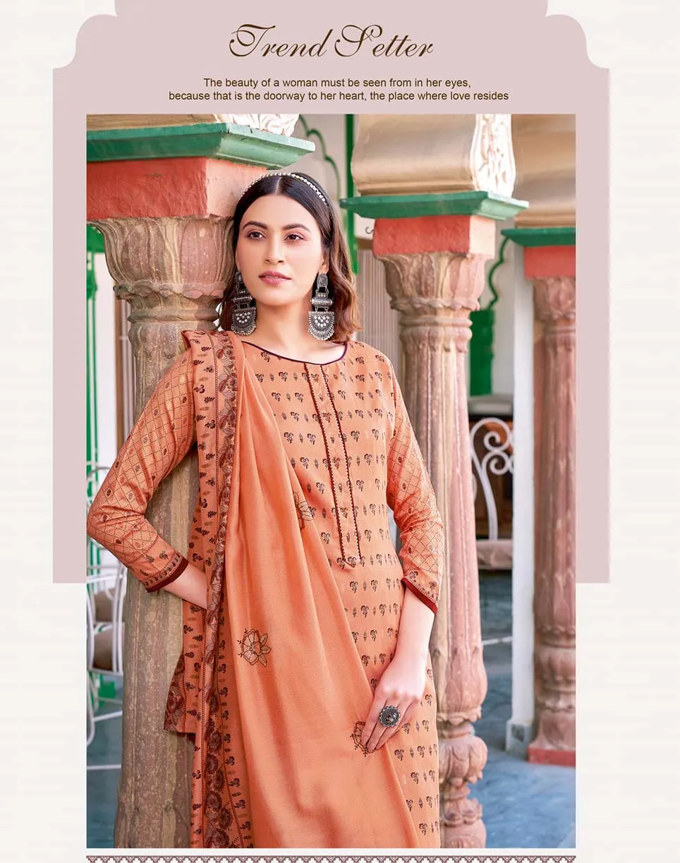 Unstitched Orange Pure Cotton Suits Dress Material