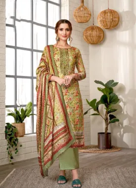 Unstitched Pashmina With Embroidery Green Winter Suit