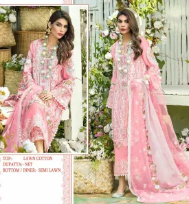 Unstitched Pink Pakistani Style Salwar Suits Lawn Cotton Dress Material