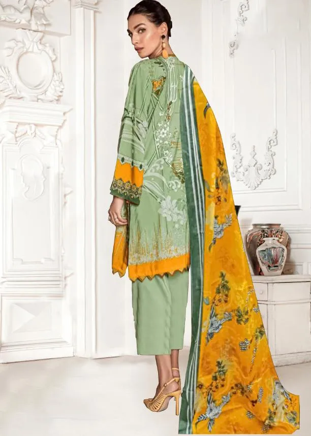 Unstitched Printed Green salwar kameez Cotton Dress Material