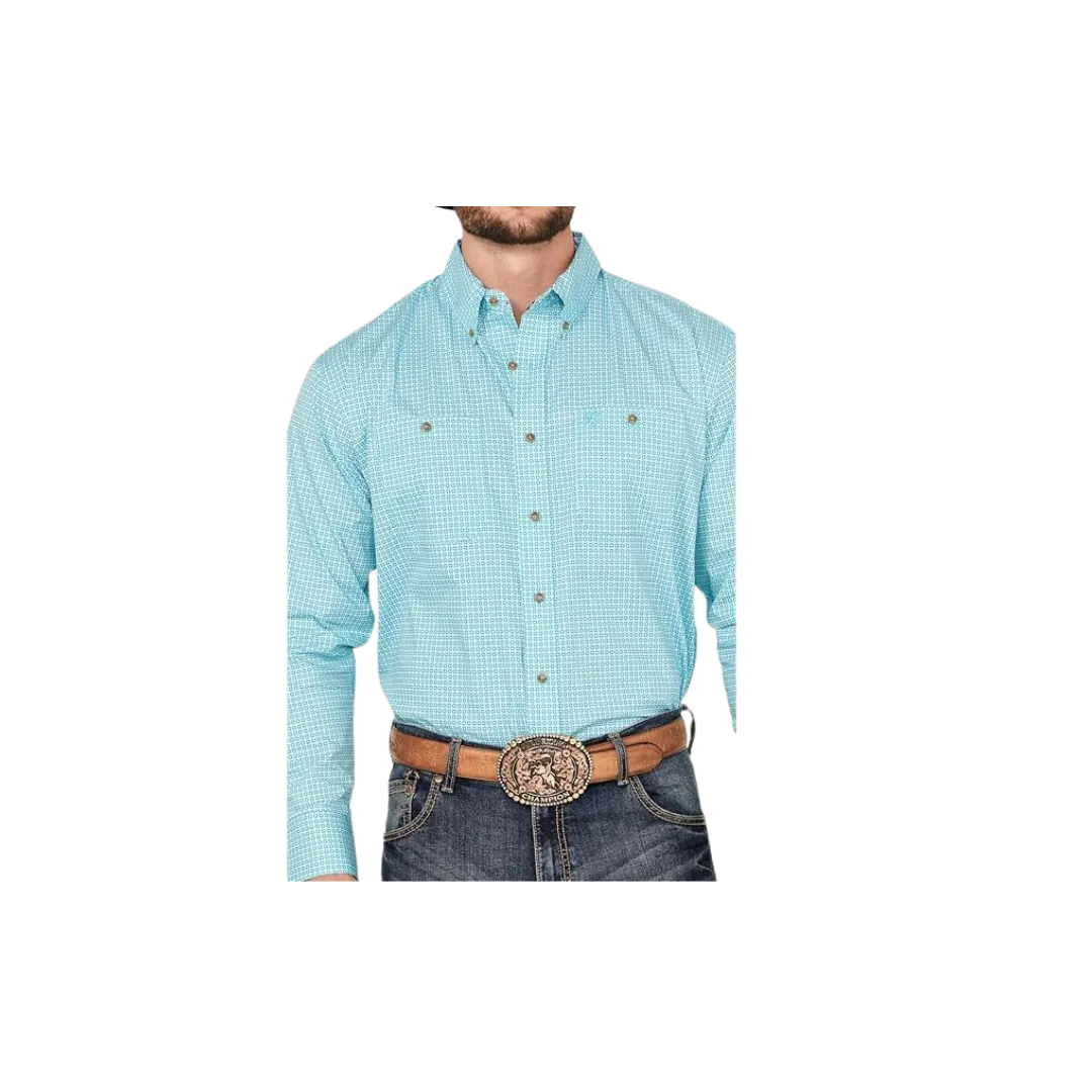 Wrangler Men's George Strait Long Sleeve Button Down Turquoise Shirt