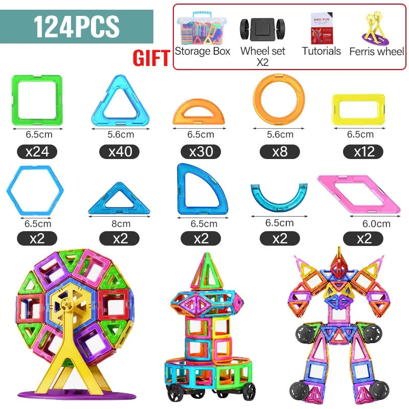 ZKZC 21-142pcs Big Size Magnetic Designer Magnet Building Blocks Construction Set Magnetic Bircks DIY Toys For Children Gifts